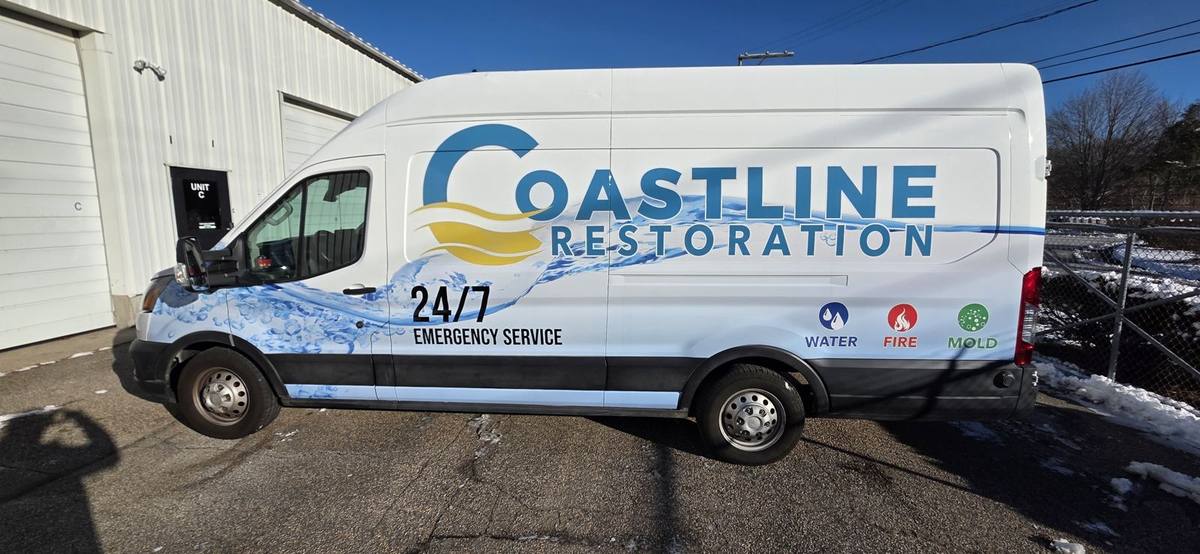 Coastline Restoration Ford Transit van with full commercial vinyl wrap