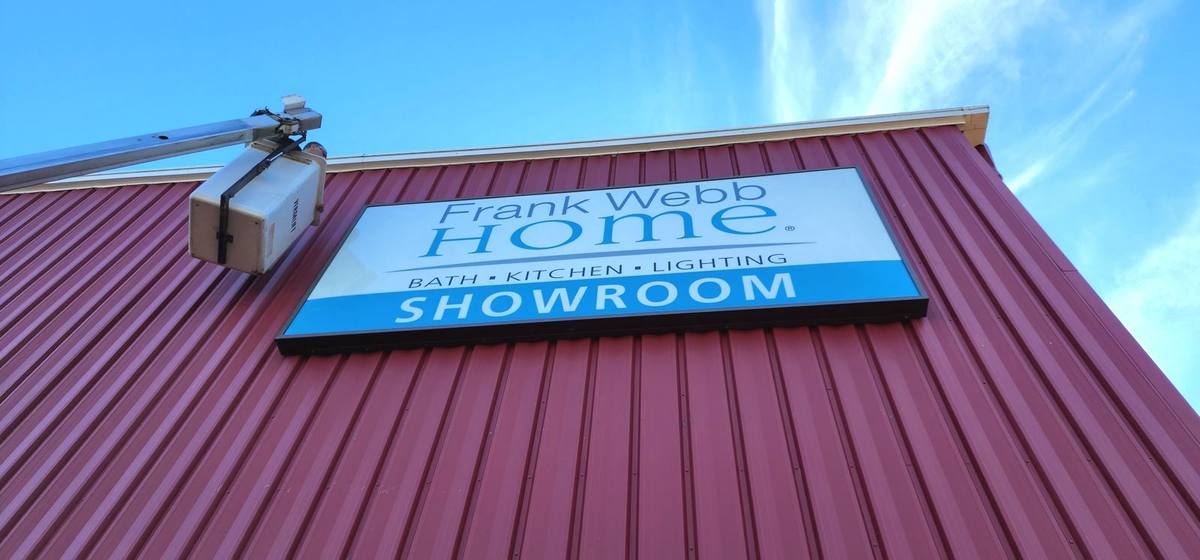 Frank Webb Home Showroom building sign after installation