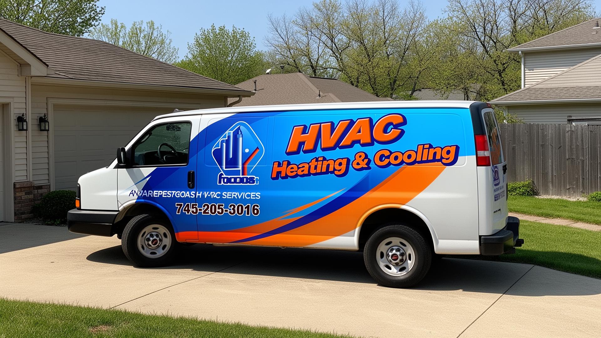 Professional HVAC van wrap — branded heating and cooling service vehicle